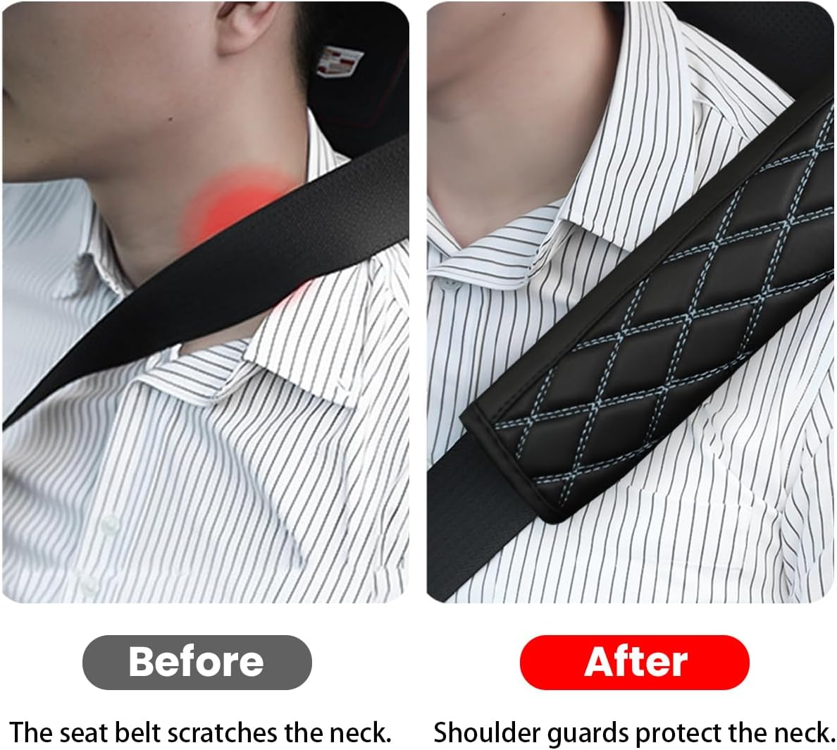 Car Seat Belt Pads, 2PCS Leather Seatbelt Covers Protect Your Neck and Shoulder & More Comfortable Driving, Harness Pad for All Cars and Backpack Strap, Car Interior Accessories (Black/Gray) - Black/Blue image number 3