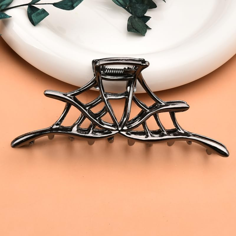 Large Spider Web Claw Clips for Women Girls Halloween Hair Clips for Women Girls Black Spider Web Metal Claw Clip for Hair Accessories for Halloween Party Cosplay - Silver image number 5