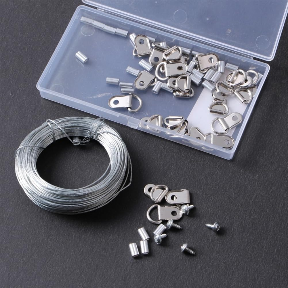 131 Pcs Picture Hanging Kit,100Ft Stainless Steel Picture Frame Wire Heavy Duty with D Ring Hangers and Crimping Sleeves Rope for Wall Art and Picture Hanging Wire image number 2