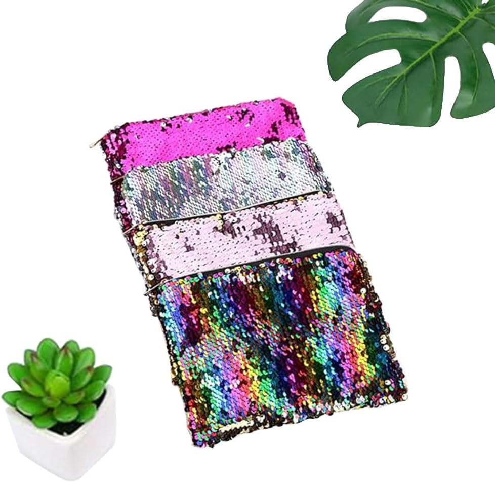 Double-Sided Glitter Pencil Case Reversible Sequin Zipper Pencil Pouch for Cosmetic Makeup Holder Large Capacity with Glitters Office Organizer Storage Makeup Bag for Students Girls (Plum Red+Silver) - Colorful+Silver image number 3