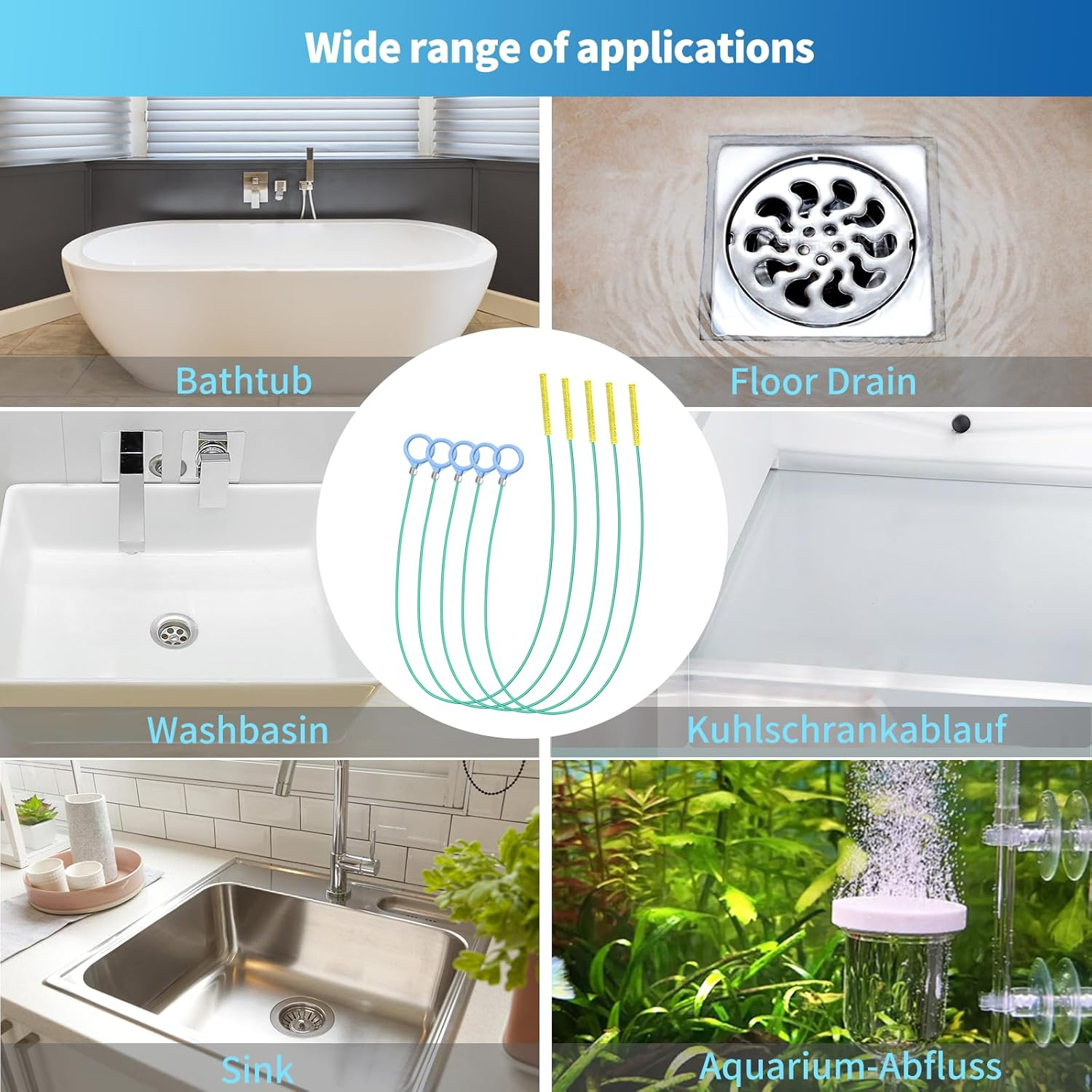 Drain Cleaner Spiral Pack of 5 Pipe Cleaning Spiral Sticks 100 Cm Drain Spiral Hair Catcher Drain Snake Anti-Break Steel Nylon Coating Pipe Cleaning Brush for Kitchen Bathroom Sewers - Pack Of 10. image number 6