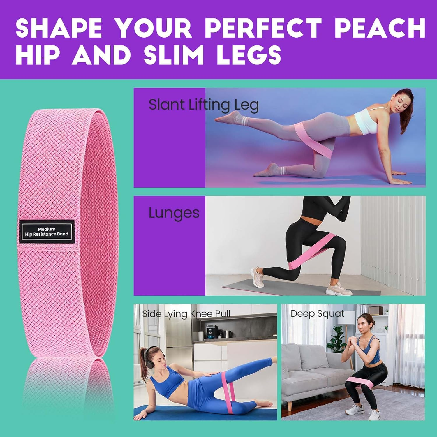 3PCS Non-Slip Resistance Bands Set - Fabric Booty Bands for Exercise & Fitness - Durable Hip and Squat Bands with Varying Resistance Levels for Strength Training image number 2