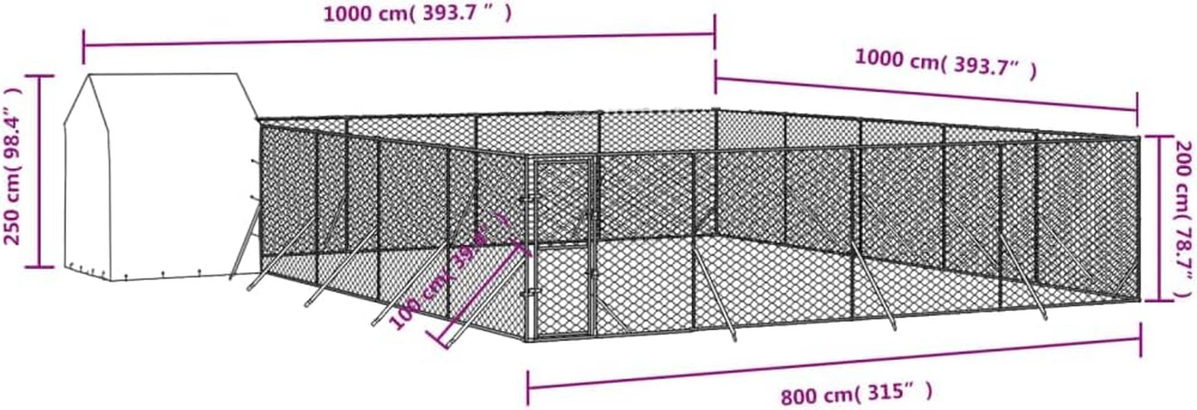 Outdoor Dog Kennel with Roof 10X10X2.5 M Galvanised Steel Pet Shelter Enclosure image number 5