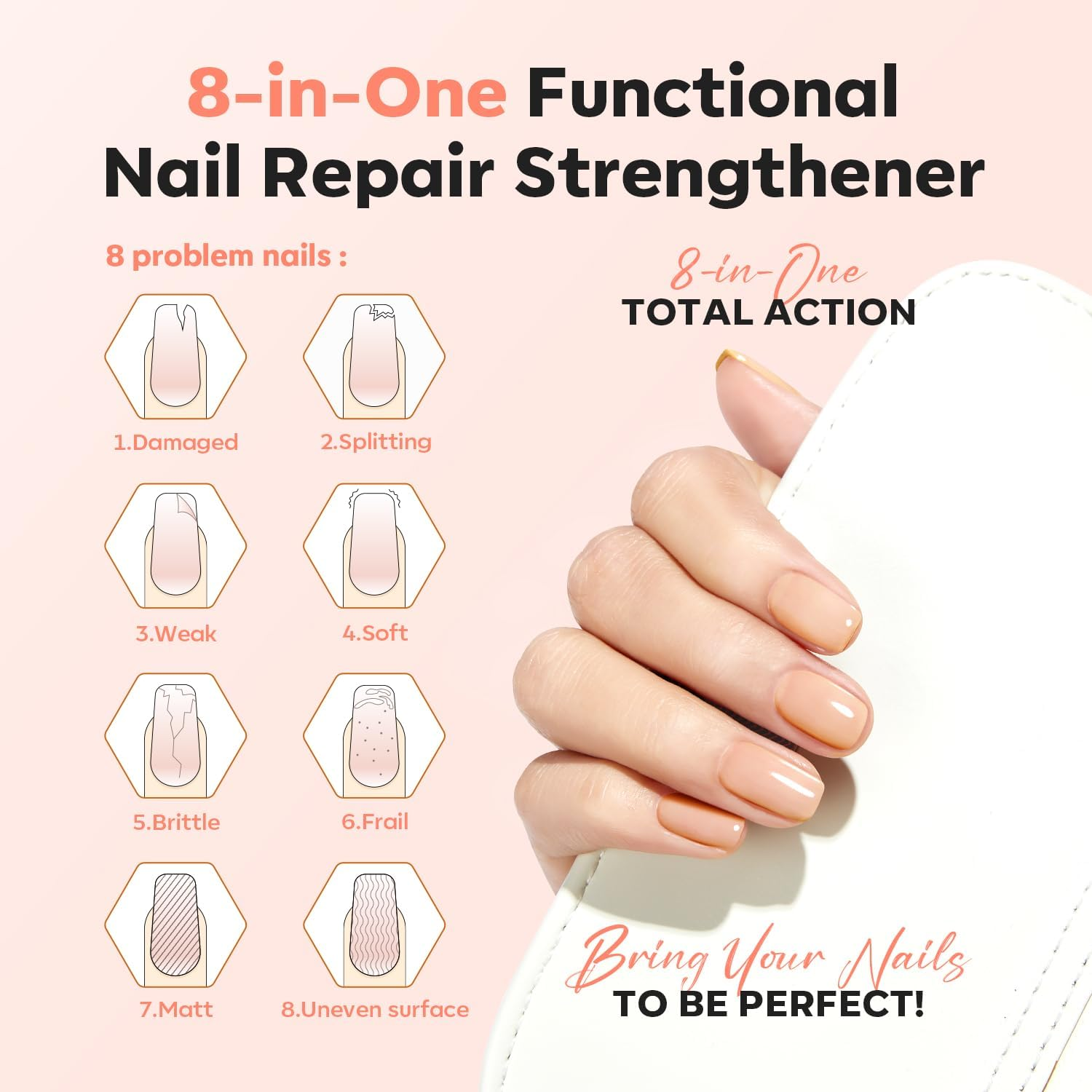 Modelones Nail Strengthener Jelly Nude Nail Repair for Damaged Nails Strengthening Polish 15Ml Nail Growth and Strengthener Natural Concealer Foundation Nail Care Gifts for Women image number 6