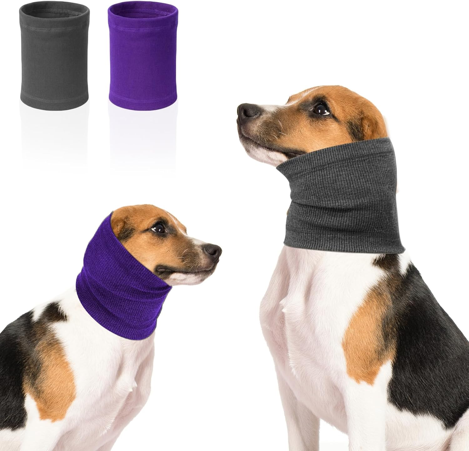 Dog Snood Neck Soft Dog Hoodie Breathable Dog Head Wrap Ear Cover Warmer Earmuffs for Noise Grooming Anxiety Calming M(Neck Circumference12-20In) (Dark Blue&Gray)