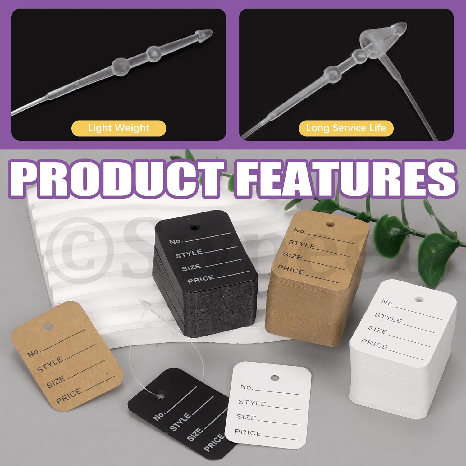 Swpeet 2100Pcs 3" 5" 7" Clear Plastic Fastener Hang Tag Snap Lock and 1.4" &times;2" Printable Clothing Price Tags Card Kit, Pin Security Loop Price Tag Pins Price Tag Accessory for Retail Store Clothing image number 5