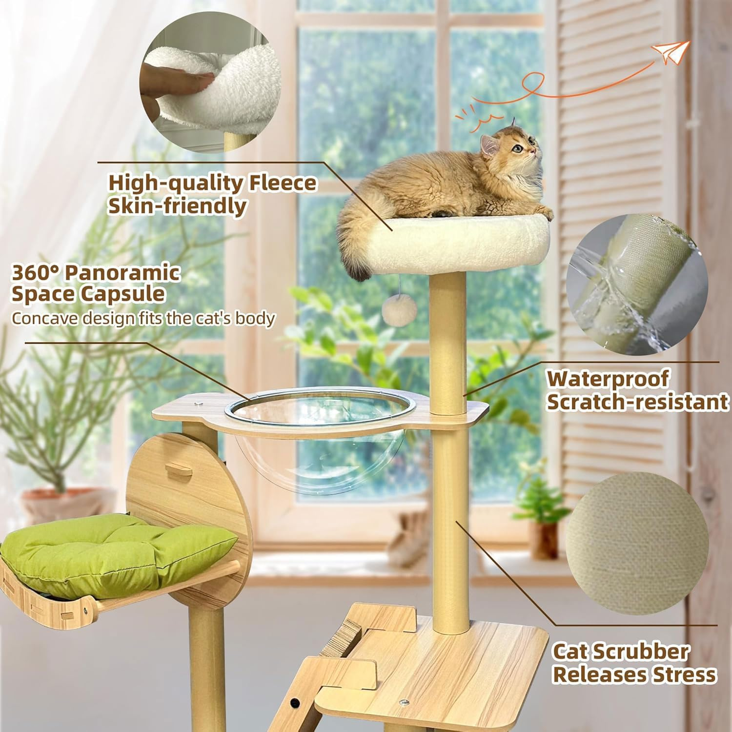 LIODUX Large Cat Tree, 140CM Cat Tower for Cats, Super Spacious Condo, Cat Climbing Frame, Large Cat Nest, Wide Padded Perch Scratching Posts & Pad for Indoor Cats image number 1