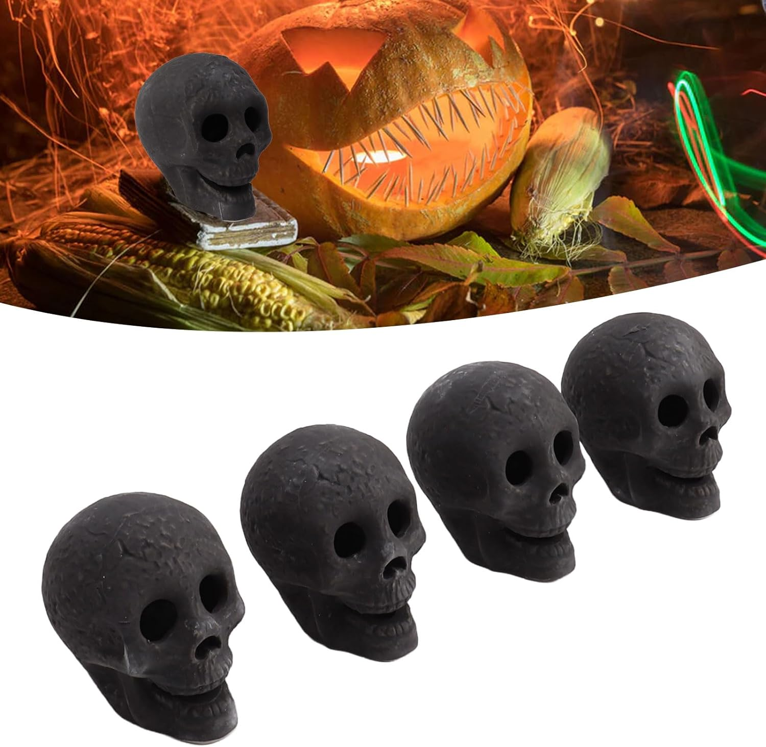 4Pcs Fireproof Fire Pit Skull, Fireproof Imitated Human Skull Ceramic Fireproof Rock, Halloween Skull Shaped Fire Stones for Fire Pit Bonfire Campfire Fireplaces Halloween Decor image number 6