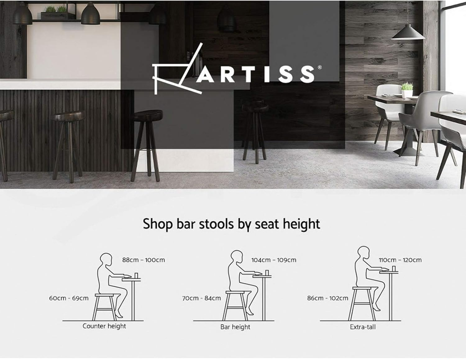 Artiss round PU Salon Stool, Bar Stools Swivel Lounge Drafting Chair Piano Guitar Seat Barber Chairs Outdoor Spa Indoor Home Office Kitchen Furniture, Adjustable Height Hydraulic Lift Black image number 2