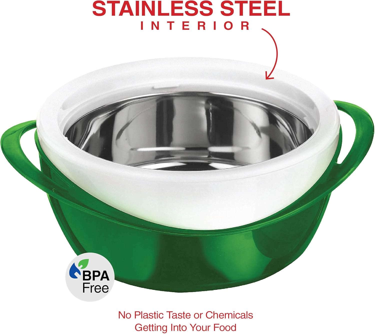 Pinnacle Thermoware Large Insulated Casserole Dish with Lid 3.6 Qt. Elegant Hot Pot Food Warmer/Cooler -Thermal Soup/Salad Serving Bowl Stainless Steel Hot Food Container Green 3.6 Qt image number 5