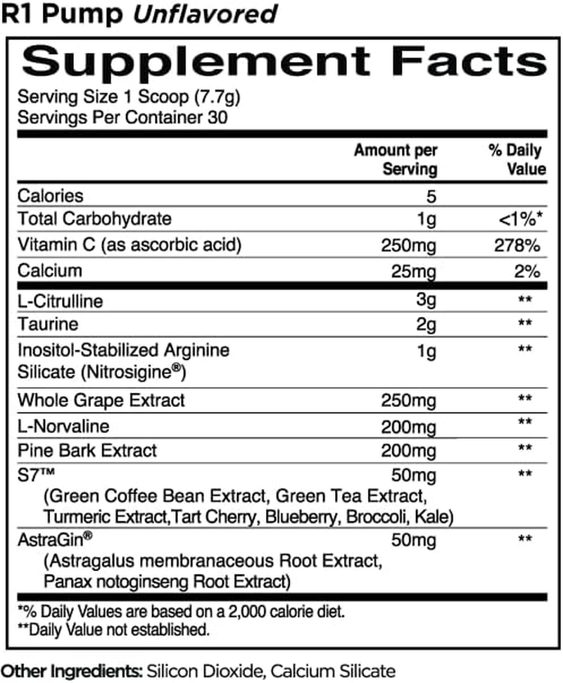 Rule 1 Pump Stim-Free Nitric Oxide Support Pre-Workout Powder 231 G, Unflavoured (30 Servings) image number 2