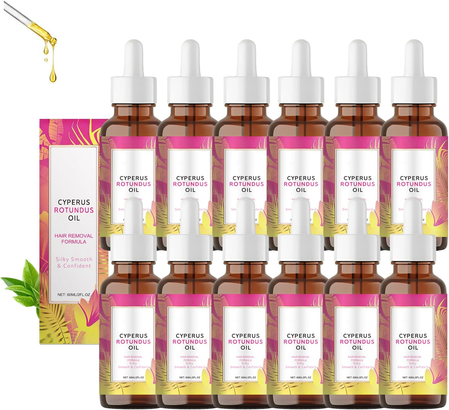 Cyperus Rotundus Oil for Hair Removal, Natural Hair Removal Oil & Inhibitor Cyperus Rotundus Oils to Slow Body Hairs Growth for Women & Men, Gentle Moisturizing, Leaves Skin Smooth (2PCS)