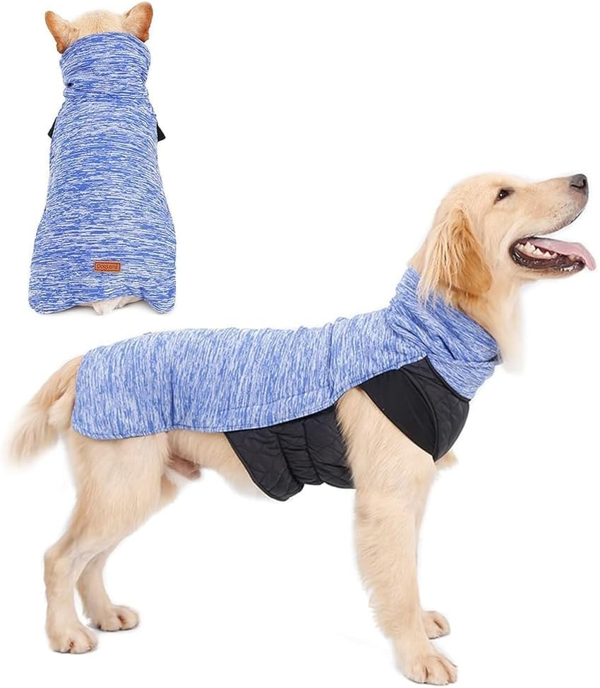 Dog Winter Coat - Pet Warm Reversible Jacket Waterproof Reversible Clothes Dog Coat Winter Fleece Warm Windproof Cold Weather Autumn Vest Apparel with Harness Hole (Blue, XL)