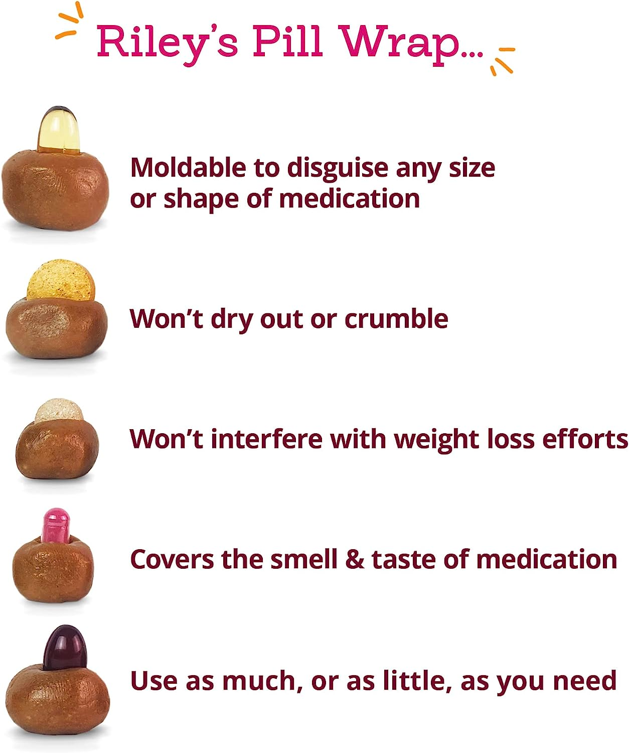 Riley'S Pill Wrap for Dogs - Delicious Cheese & Bacon Flavored Pill Paste for Dogs - Wrap Pills, Capsules, Tablets in a Pocket or Pouch to Mask the Taste & Make Pill Time Fun - 8 Oz image number 2