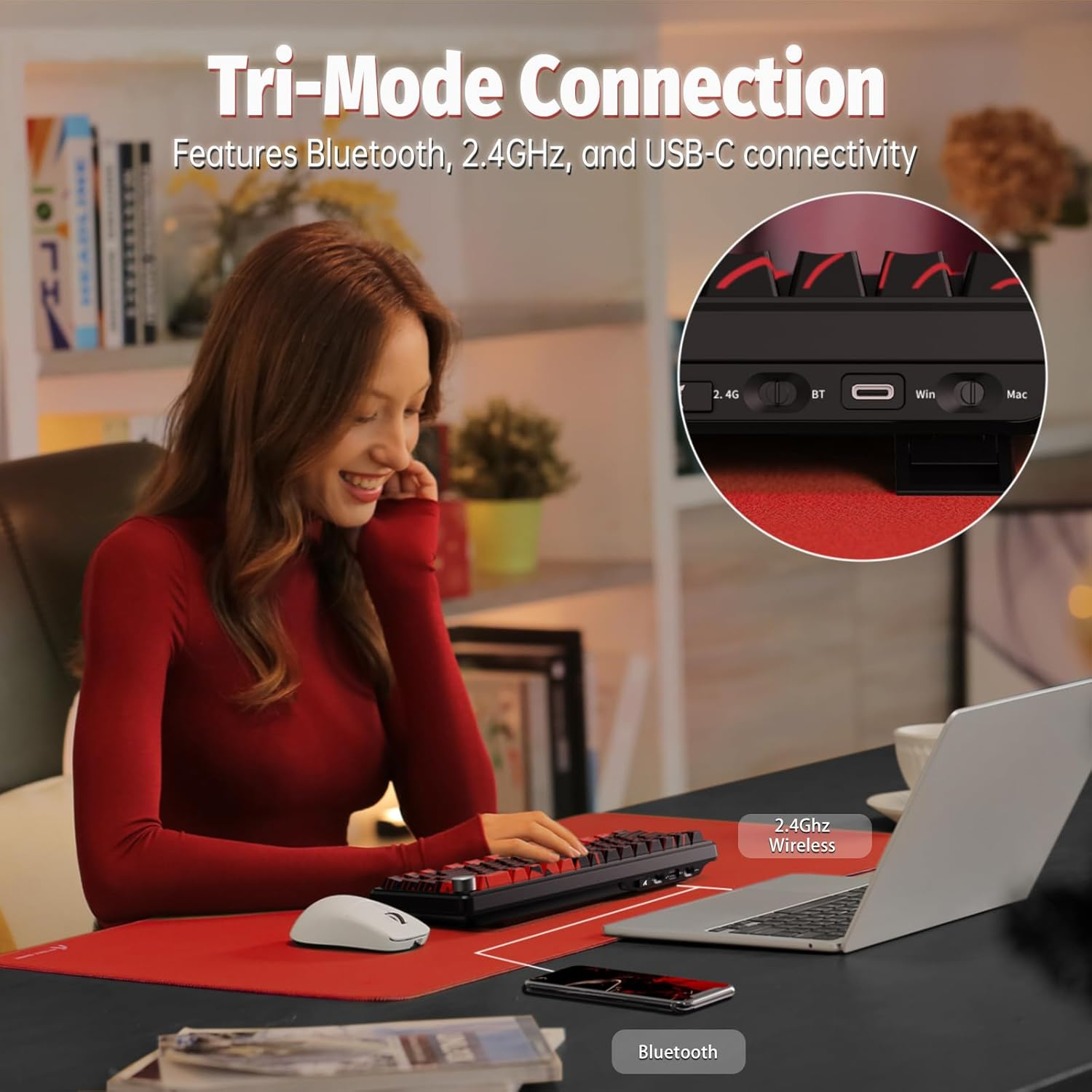 ATTACK SHARK X65PRO HE Rapid Trigger Wireless Gaming Keyboard, 0.01Mm RT Accuracy 8000Hz Wired Keyboard with Magnetic Switch, Adjustable Actuation, Snap Tap, RGB Lighting for Pc/Mac (Black Red Line)