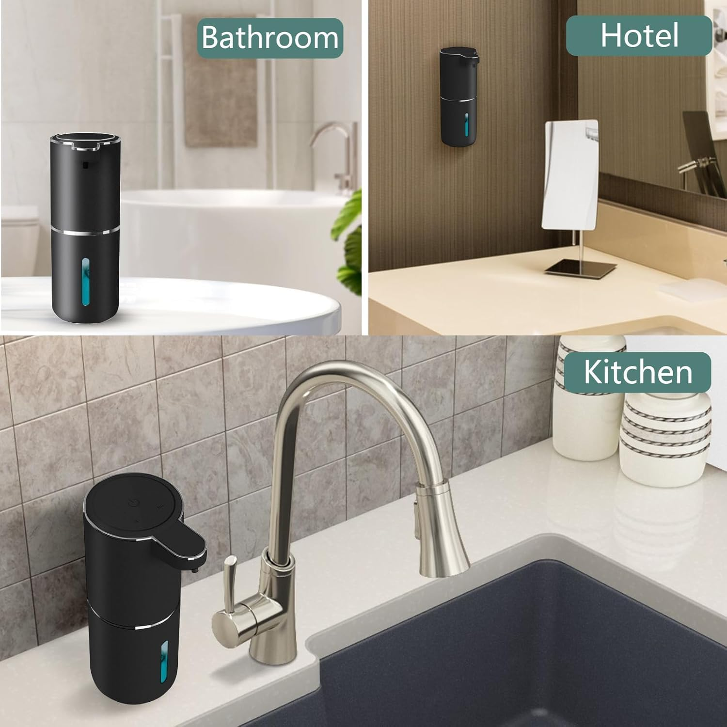 Automatic Soap Dispenser, Touchless Foaming Soap Dispenser 380Ml USB Rechargeable Dispenser Electric Wall Mounted 4 Levels Adjustable Foam Soap Dispenser Pump for Bathroom Kitchen Dish Soap (Black) - White image number 5