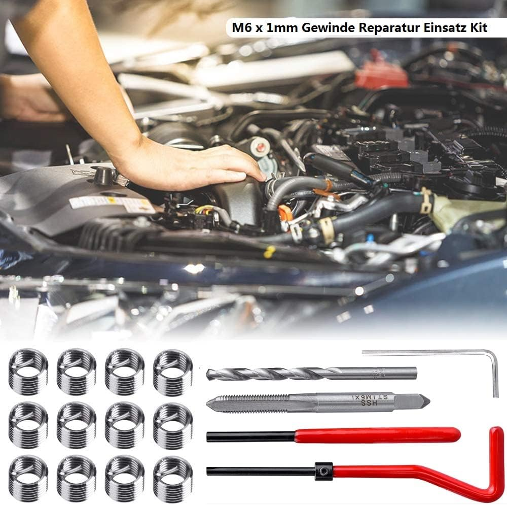 Fixinus Pack of 30 M6 X 1.0 Mm Thread Repair Insert Kit, Stainless Steel Thread Repair Kit, Helicoil Coil Compatible Hand Tool Set for Car Repair image number 2