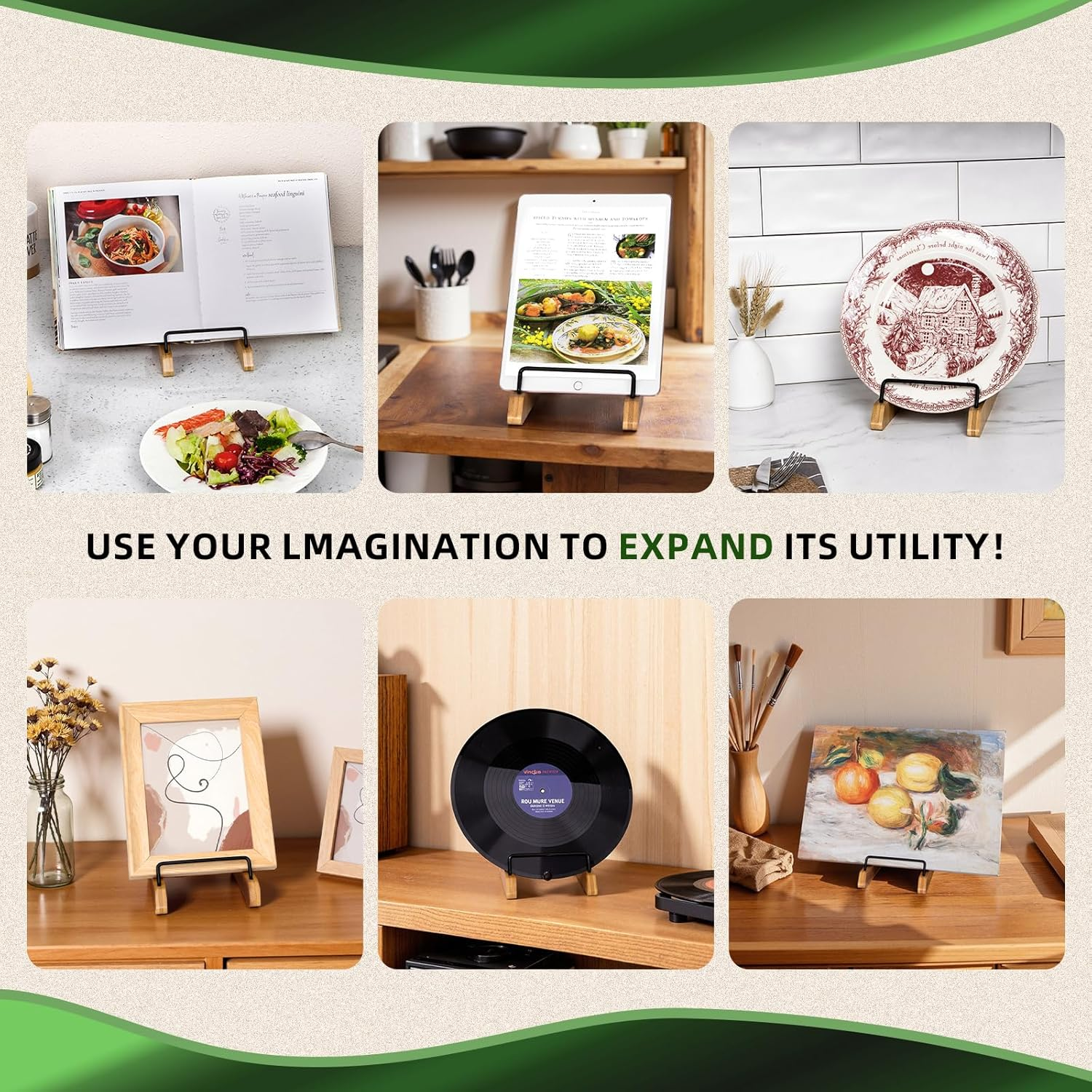 PUERSI Cookbook Stand for Kitchen Counter, Bamboo Cookbook Holder, Wooden Cook Book Stand for Kitchen, Recipe Book Holder - New Patented Design image number 3