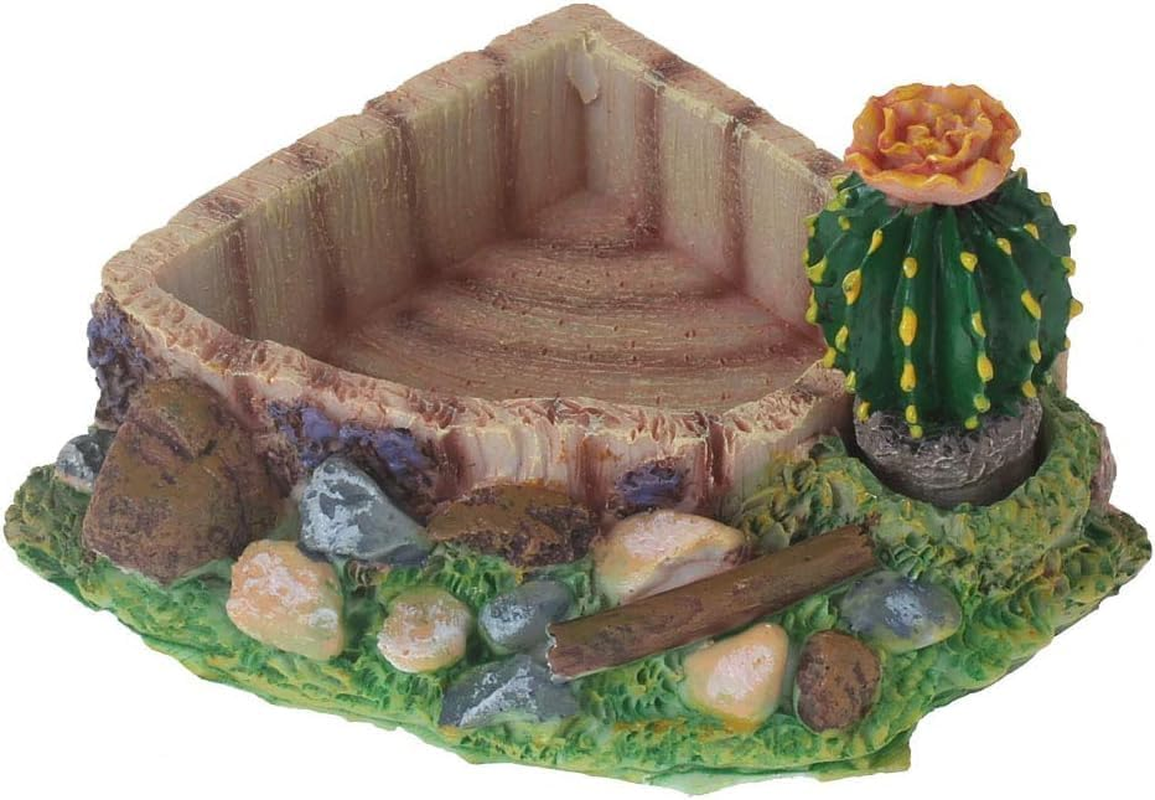 Reptile Amphibian Tortoise Lizard Frog Water Dish Food Feeder Cactus Corner Bowl (Style1, One Size) image number 2