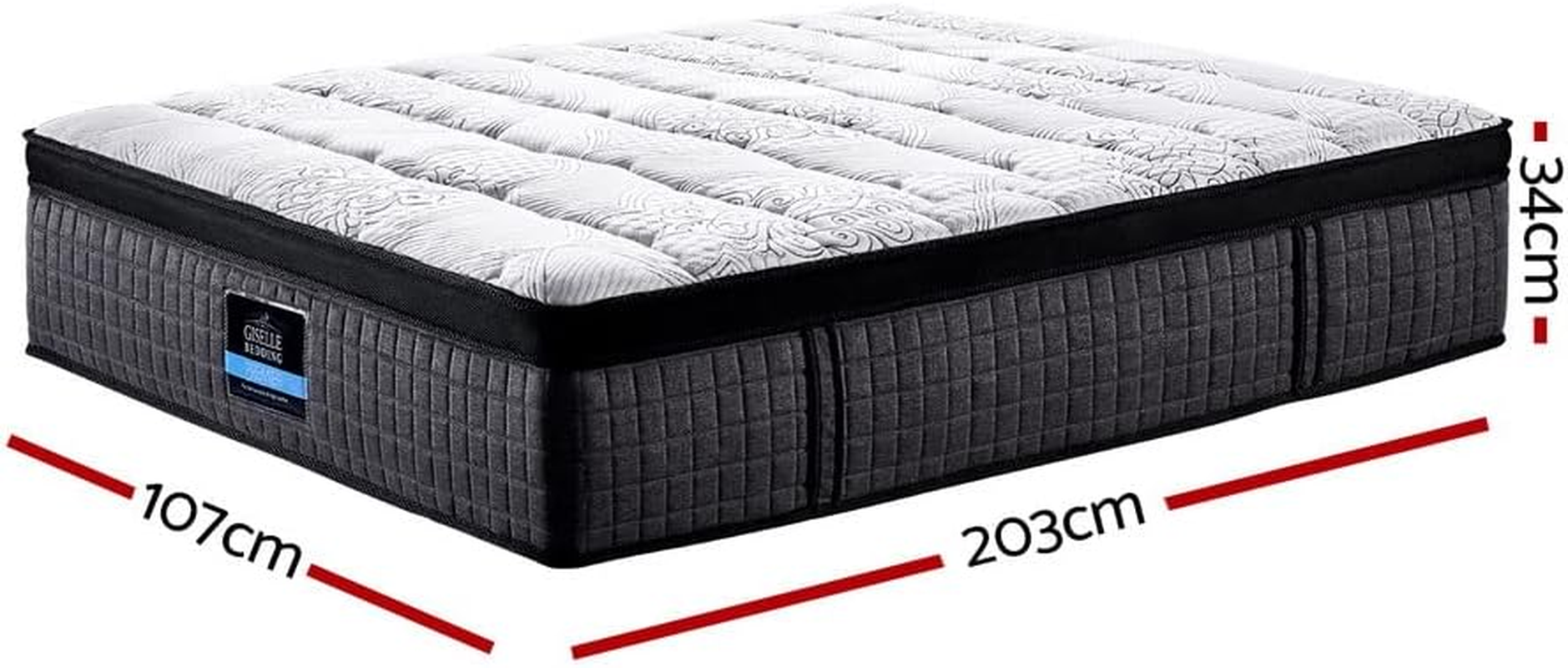 Giselle Bedding King Single Mattress Latex Foam Bed Mattresses 34Cm Thickness, with 9-Zone Pocket Spring System and Breathable Euro Top, 5Yrs Warranty, Medium Firm, White with Vacuum Packed image number 3