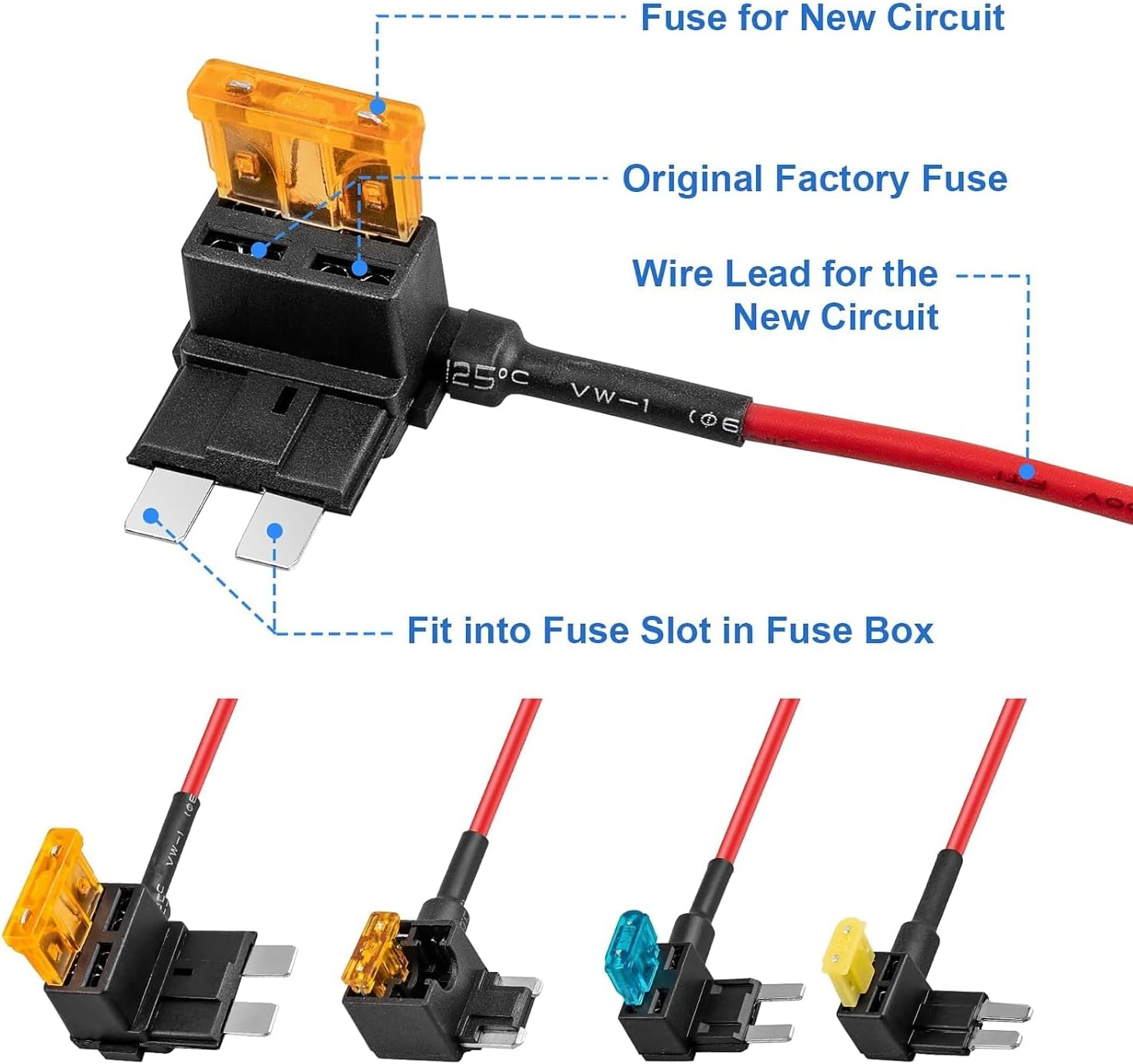 8 Pack 12V Car Add-A-Circuit Fuse Tap Standard Mini Micro2 and Low Profile Fuse Taps 4 Types ATO ATC ATM APM Fuse Holder for Cars Trucks Boats (8Pack Fuse Holder-4 Types) image number 2