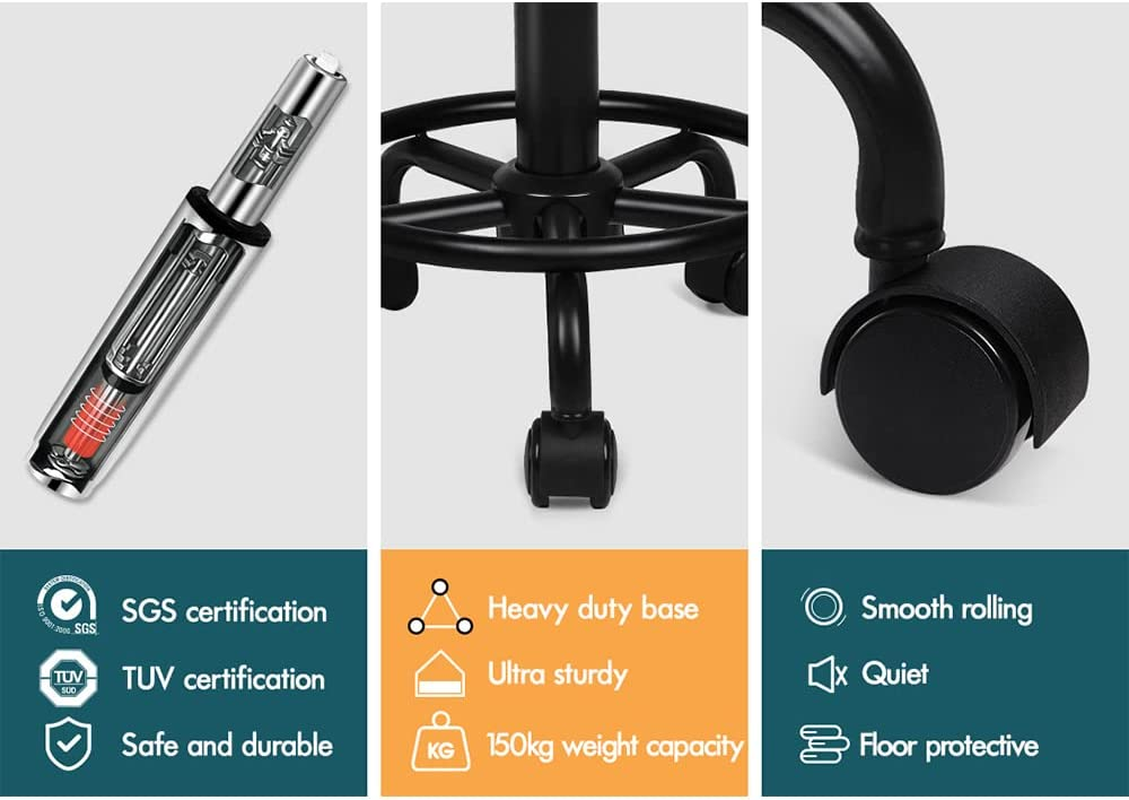 ALFORDSON Salon Stool round Swivel Drafting Rolling Stools in 47.5-62Cm Height Adjustable PU Leather Spa Stool with Footrest Wheels Backrest Hair Dress Barber Chair for SPA Massage (Declan All Black) - 1 X Declan White image number 7