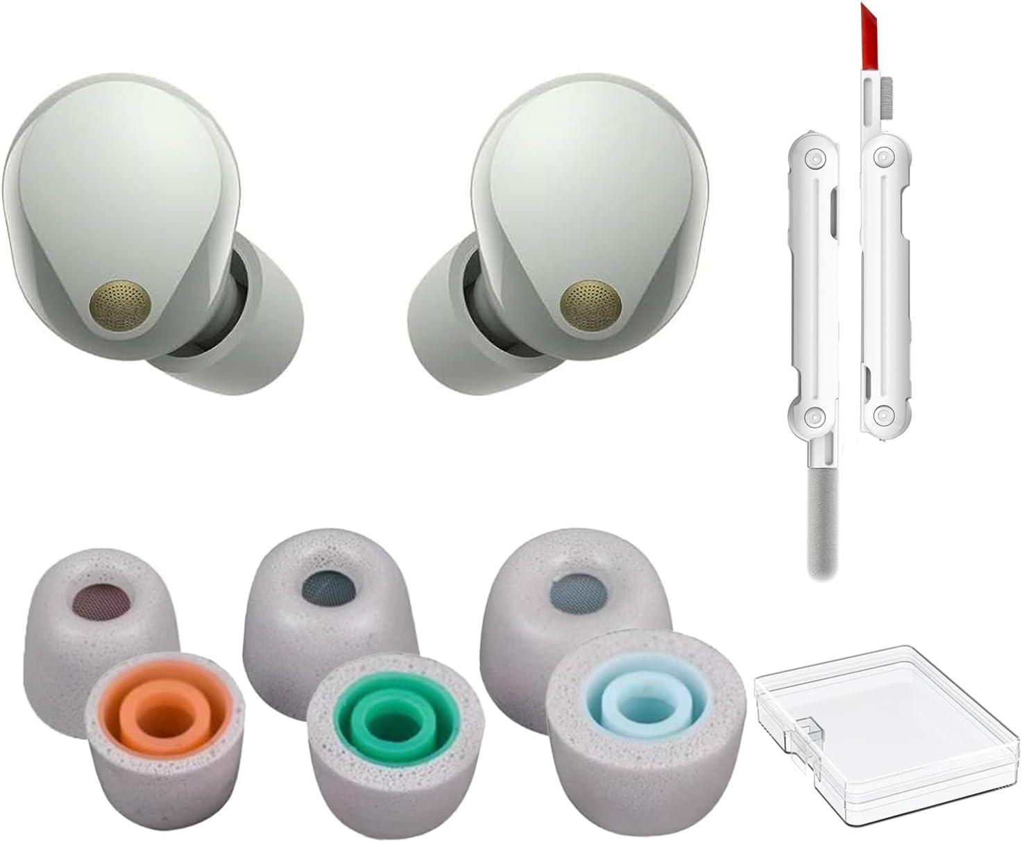 (3 Pairs) Memory Foam Earbud Tips for Sony WF-1000XM5 Superior Noise Isolation Memory Foam Tip with Cleaner Kit for WF-1000XM5 Earbuds, Secure Fit, Enhanced Comfort - White image number 4