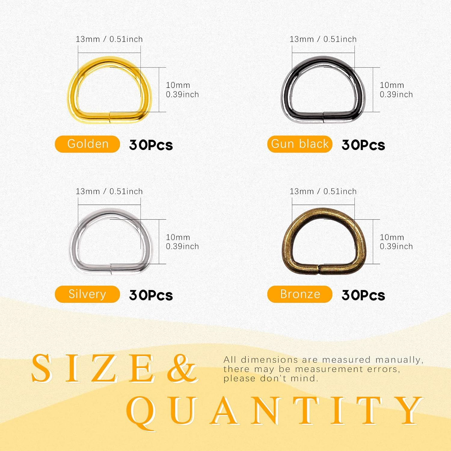 Rustark Assorted Strong Metal Webbing Set 4 Colors Multi-Purpose Keychains D Ring Handbag Strap Loop Clasp D Buckles image number 3