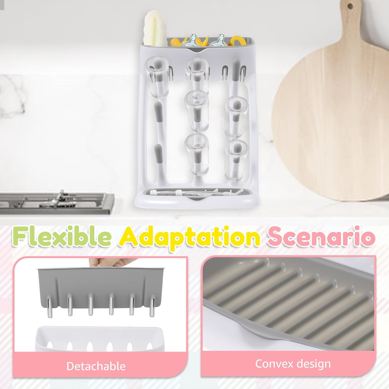 Baby Bottle Drying Rack, Vertical Bottle Dryer Holder, Space Saving Bottles Rack Dryer for Kitchen Countertop, Detachable Drying Tower Bottles Rack Holder for Nursing Accessories image number 6