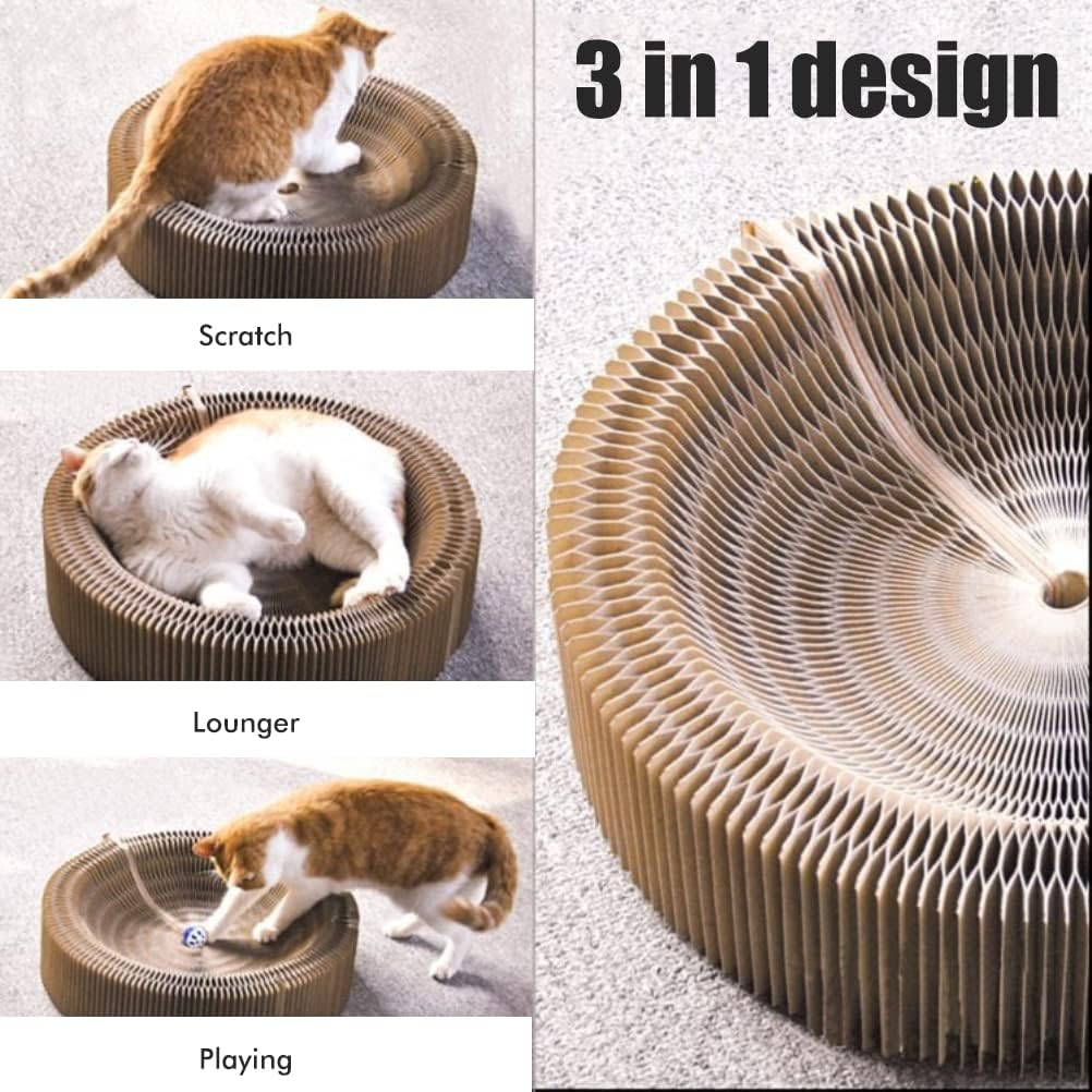 Asarly Magic Cat Scratching Board with Scratching Claws for Cats, Foldable Corrugated Cat Scratcher Kitten Toy - Can Be Folded into Many Shapes! image number 1