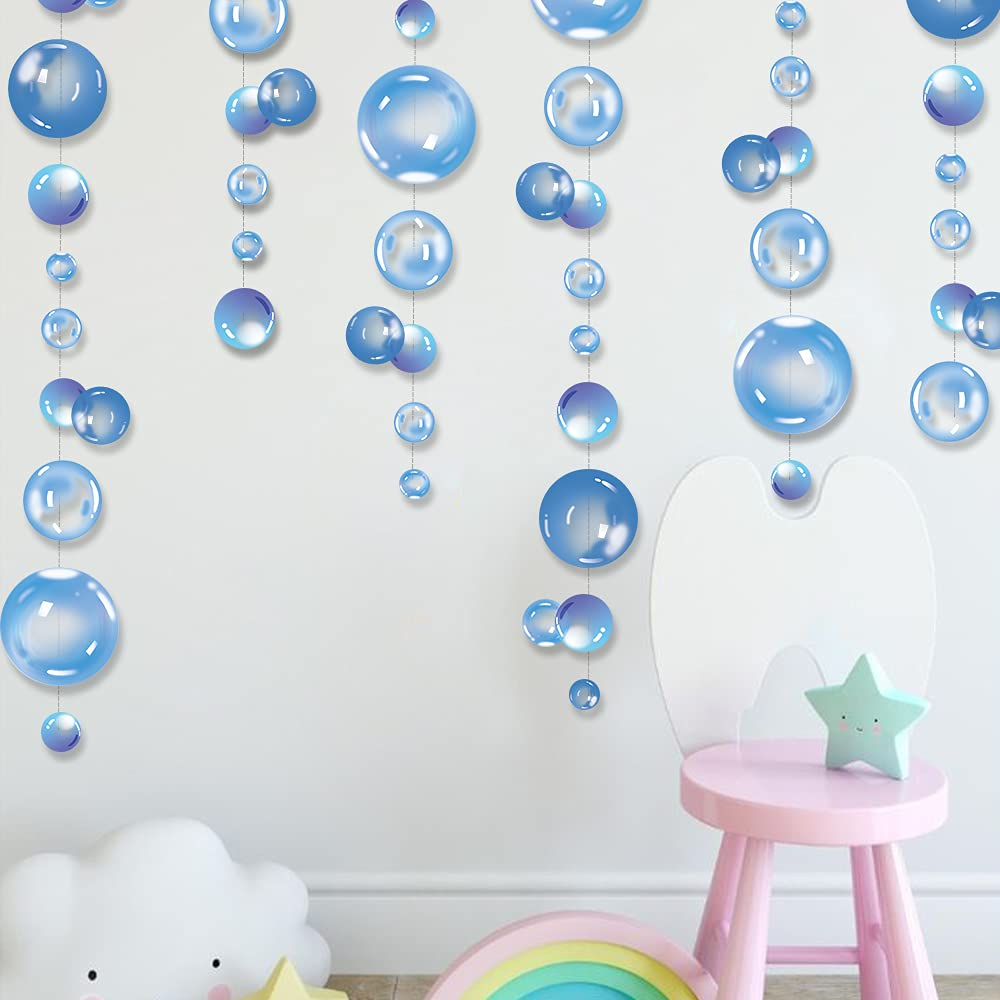 Transparent Bubble Garlands Mermaid Party Decoration Colored Blue Flat Cutouts Hanging Streamer for Birthday Baptism Wedding Ocean Wall Decal Baby Shower under Sea Festal Kid Room Photo Props (Color)