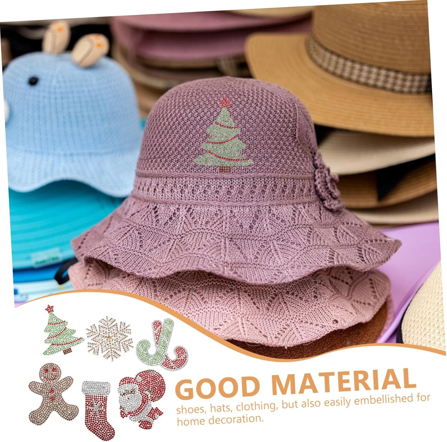 Gadpiparty 6Pcs Christmas Rhinestone Stickers Christmas Tree Gingerbread Man Rhinestone Applique for Clothing Shoes Jacket Jeans DIY Craft