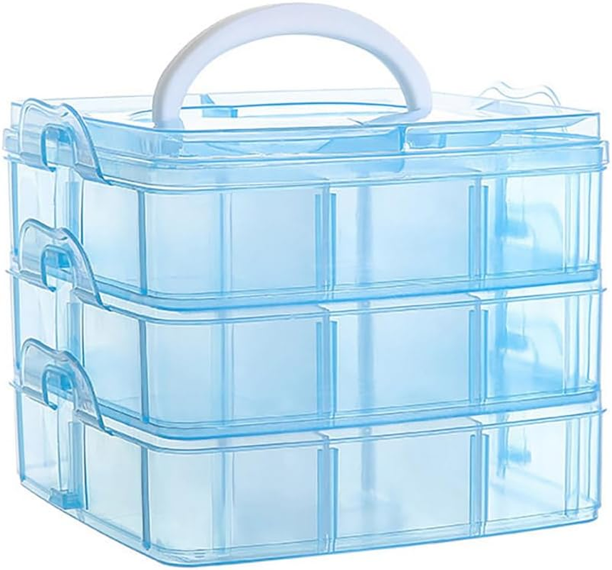 Three-Layer Detachable Transparent Storage Box, 3 Colors, 18 Grids, Plastic Organizer Box for Cosmetics, Jewelry, Craft Supplies, 15X15X12.5Cm