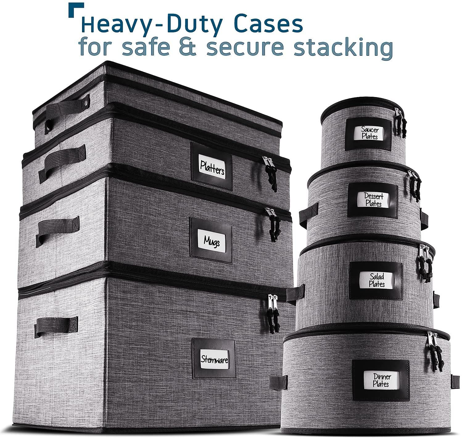 Wine Glass Storage Box with Dividers, Quilted and Stackable Stemware Storage Cases, Service of 12 Glassware Storage Containers, China Storage Containers Hard Shell for Moving and Seasonal Storage image number 5