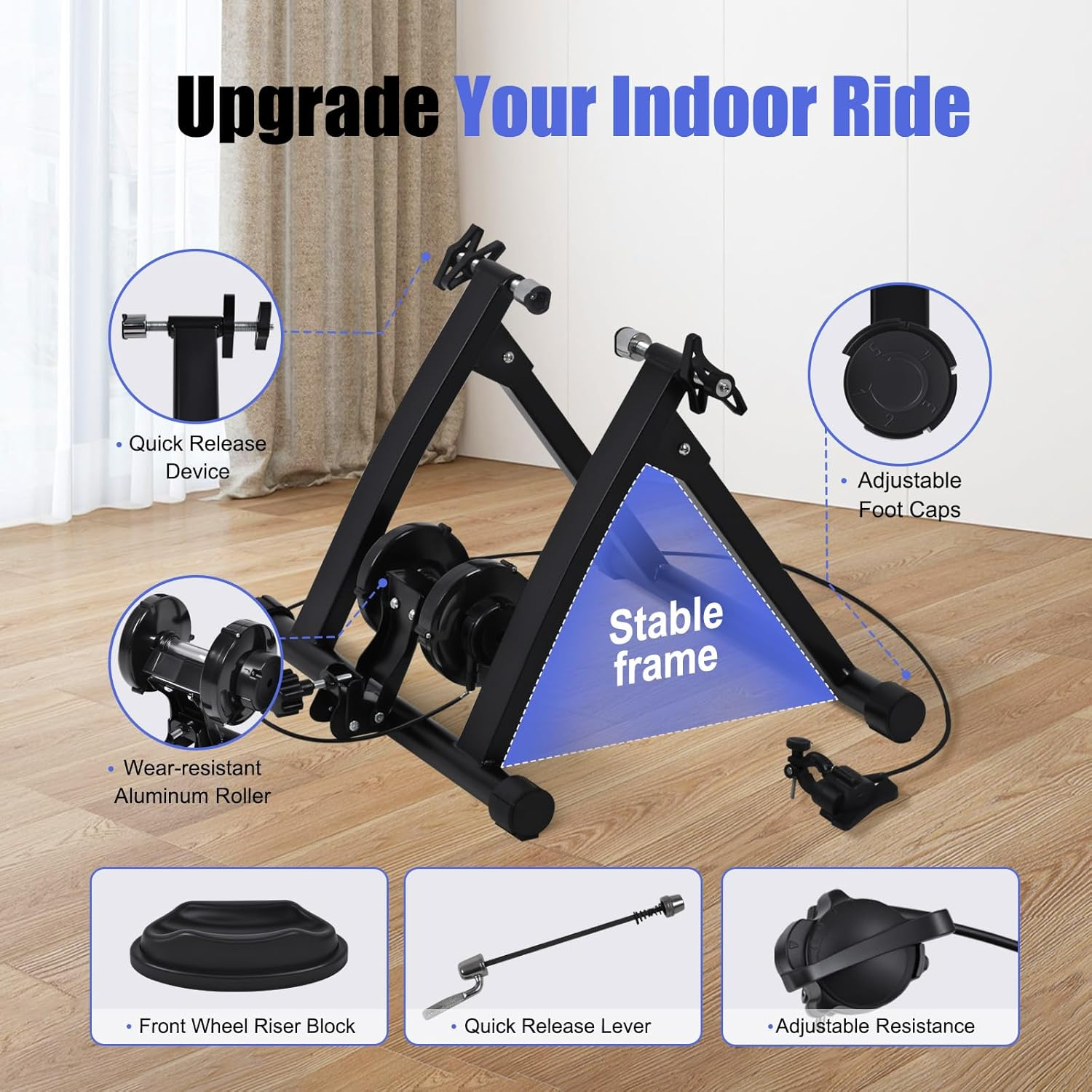 Advwin Bike Trainer Stand for Indoor Riding, Magnetic Stationary Bike Stand W/6 Level Resistance for 26-29" & 700C Wheels, Stable Cycling Trainer -Include Quick Release & Front Wheel Riser