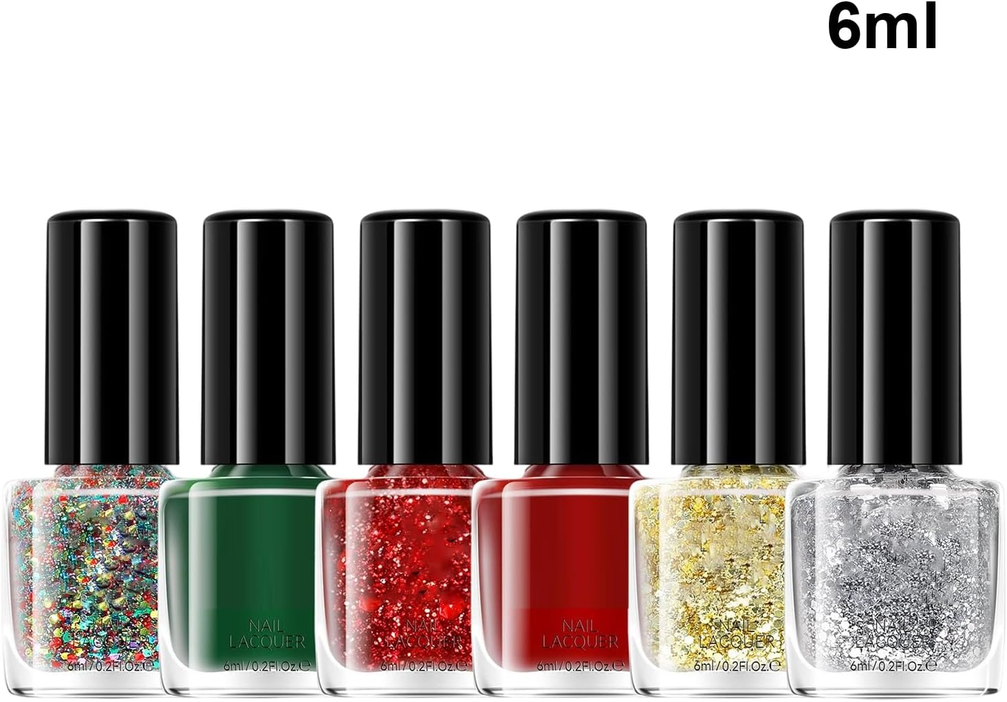 Christmas Gel Nail Polish - 6-Color Quick Dry Beauty Supplies | Sparkly Nail Polish | for Festival Manicure Salon Home Travel Wedding Bridal Spa Grooming Party Summer Holiday Daily image number 5