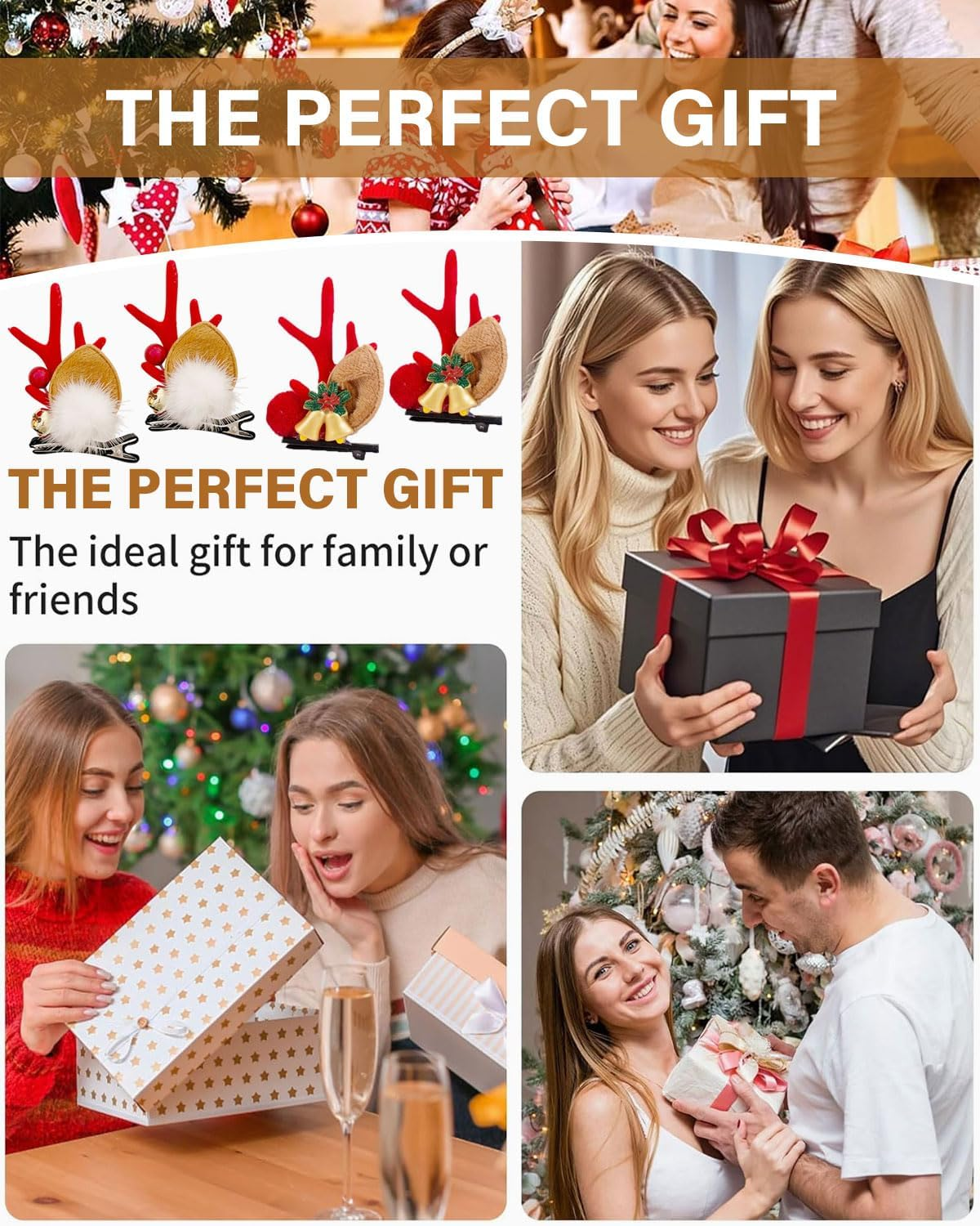 Christmas Hair Clips Set with Bells: Reindeer Clip Hair Accessories with Antlers Festive Hair Accessories for Kids Girls and Women image number 4