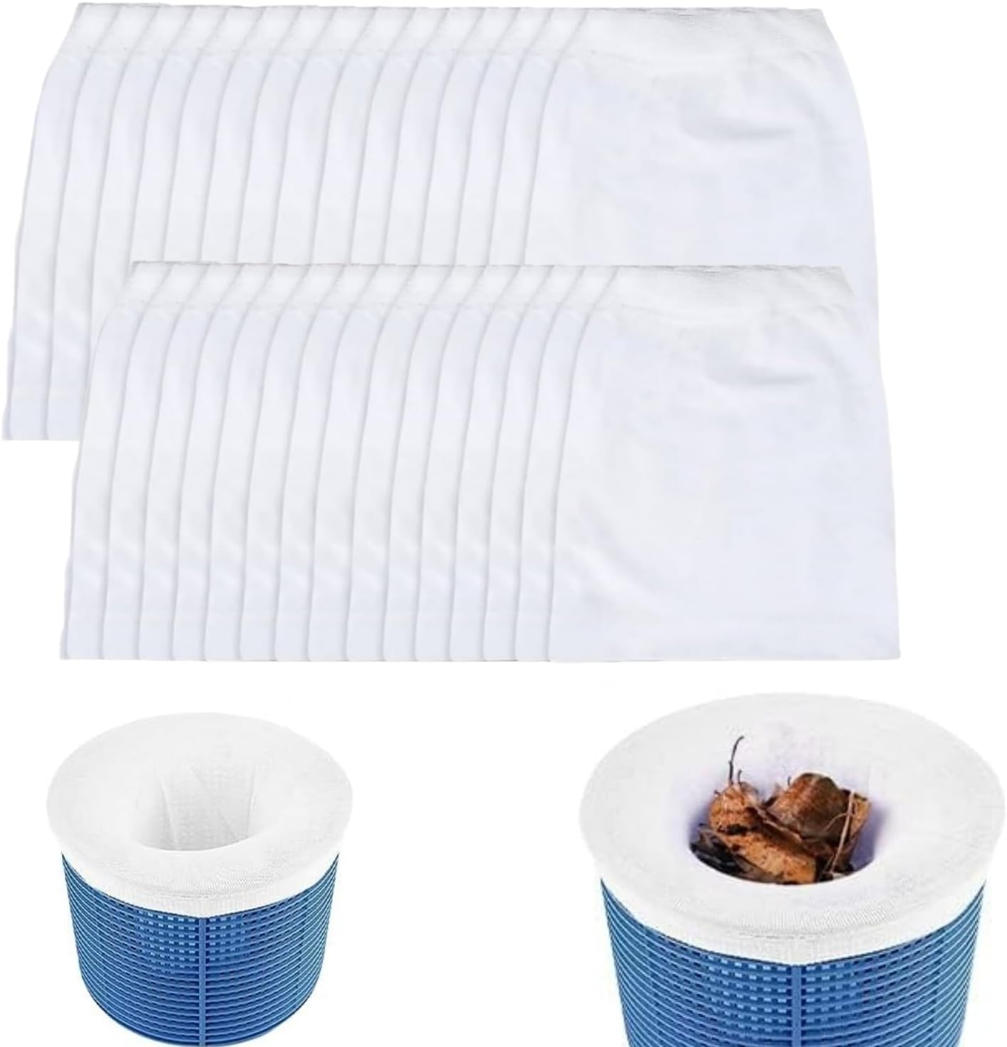 MEZOKUCEL 30 Pcs Reusable Pool Skimmer Socks - Ultra Fine Mesh Filter Socks for Cleaning Debris and Leaves, Fits Skimmer Baskets (White)