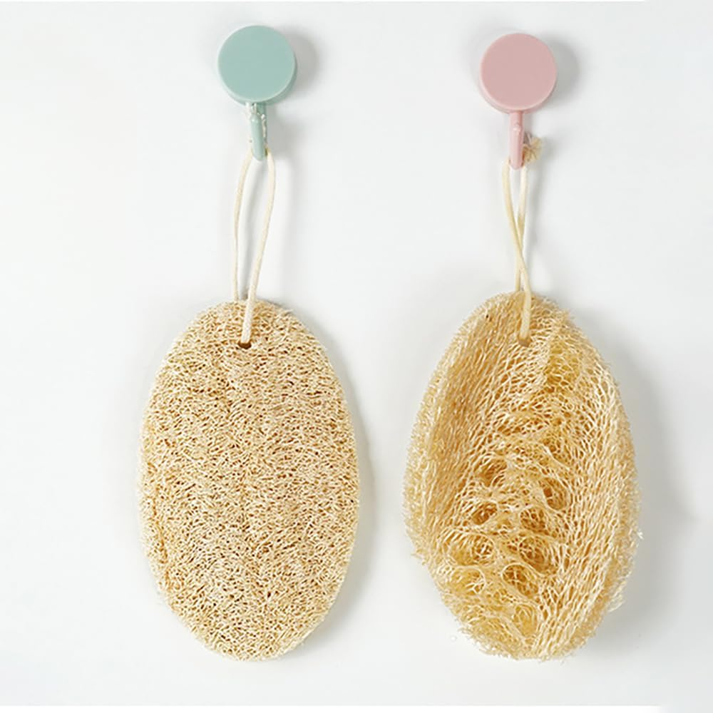 Natural Organic Loofah Sponge for Cookware, Kitchen, Bathtub and Body, Handmade Luffa Fiber, Biodegradable, Compostable & No Smell (Natural Beige*2, Oval & Lanyard)