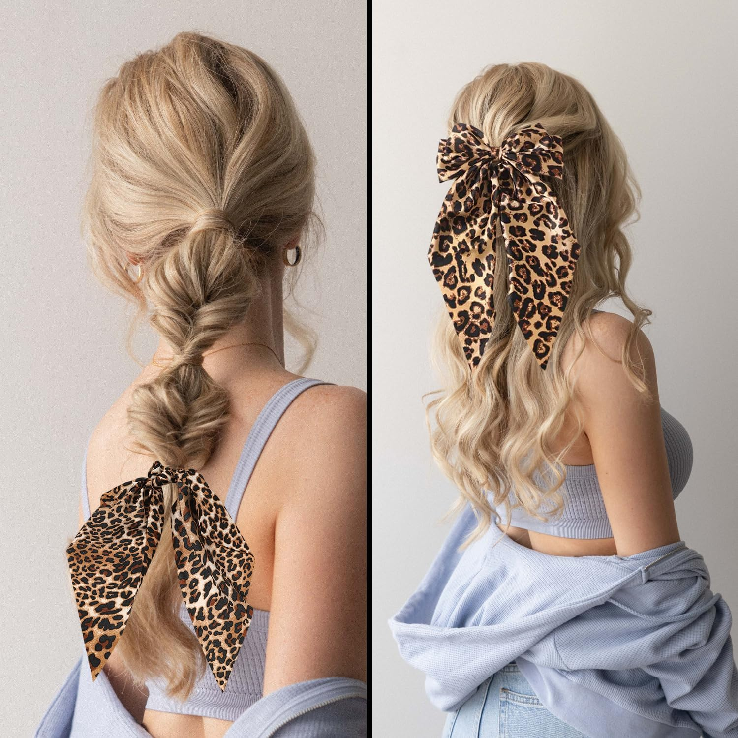 1 Leopard Print Hair Clip and 1 Leopard Print Hair Scrunchie Vintage Hair Accessories Elee Hair Clips Satin Hair Clips Hair Accessories image number 4