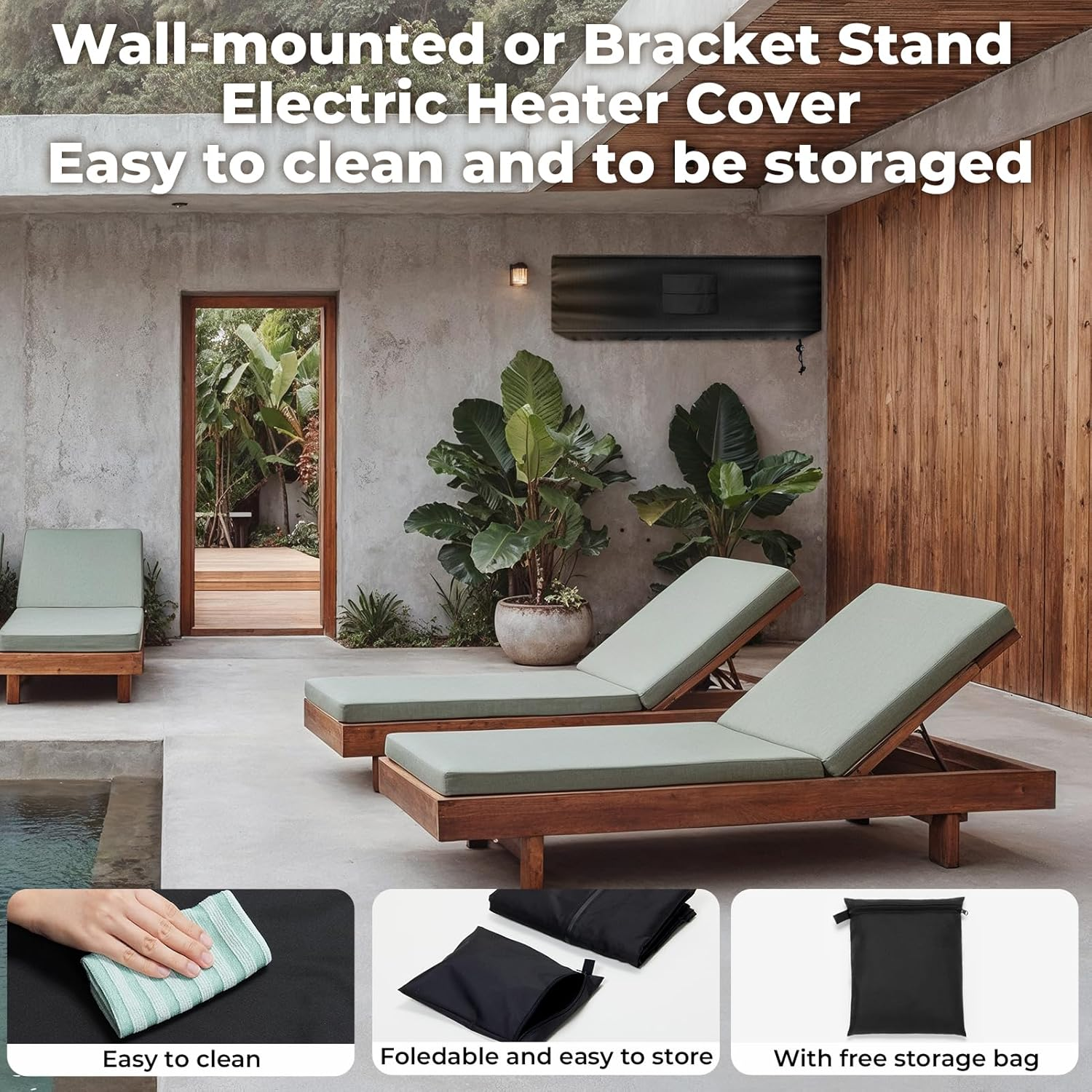 Electric Patio Heater Covers, Compatible with Most of Portable Indoor&Outdoor Wall-Mounted or Bracket Stand Electric Heater, with Remote Controlled Bag (40"Lx9.8" Wx7"H), Weather-Resistant Fabric image number 3