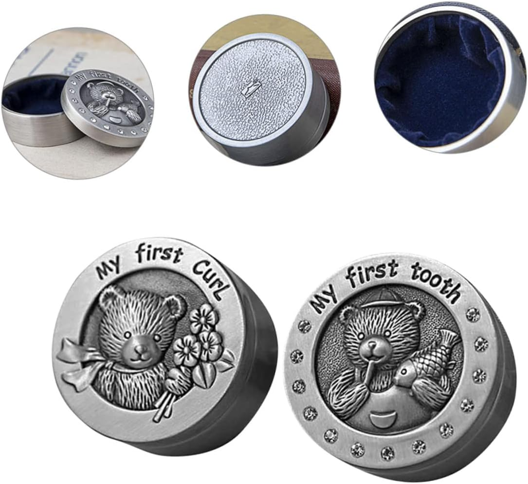 Baby Tooth Box and Fetal Hair Keepsake Metal Storage Case for Boys and Girls, Antique Tin Color, Baby Teeth and First Curl Organizer for Childhood Memory, 2Pcs Set image number 5