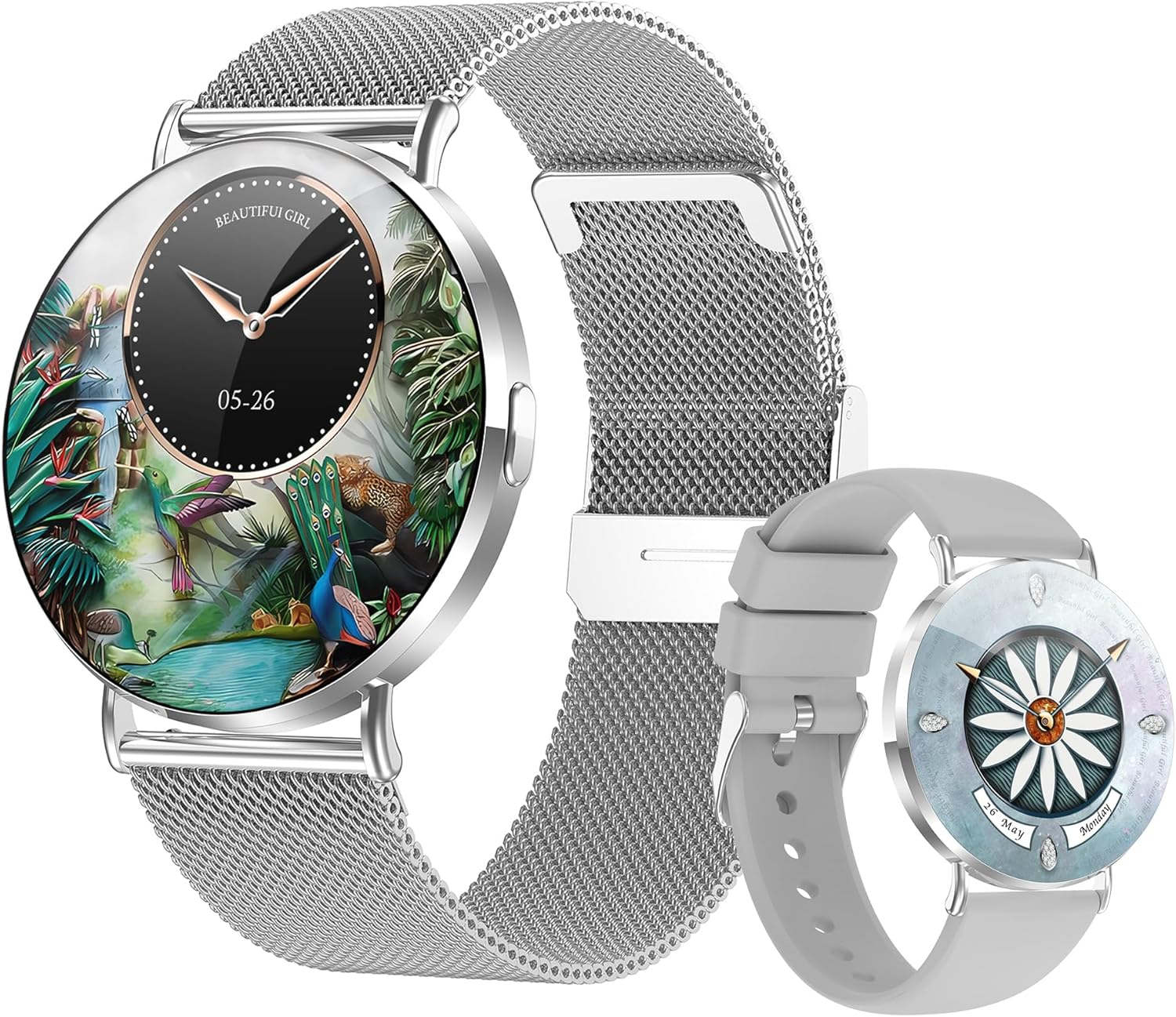 Ultra-Slim Smart Watches for Women(Call/2 Bands/All Metal), 1.32" AMOLED Ultra-Clear Screen Fitness Tracker with Spo2/Heart Rate/Sleep Tracking,Waterproof Smart Watch for Iphone/Samsung/Android