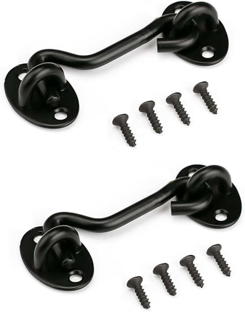 3&rdquo; Privacy Hook and Eye Latch Easy Lock for Barn Door, Black (3 INCH-2PCS) image number 3
