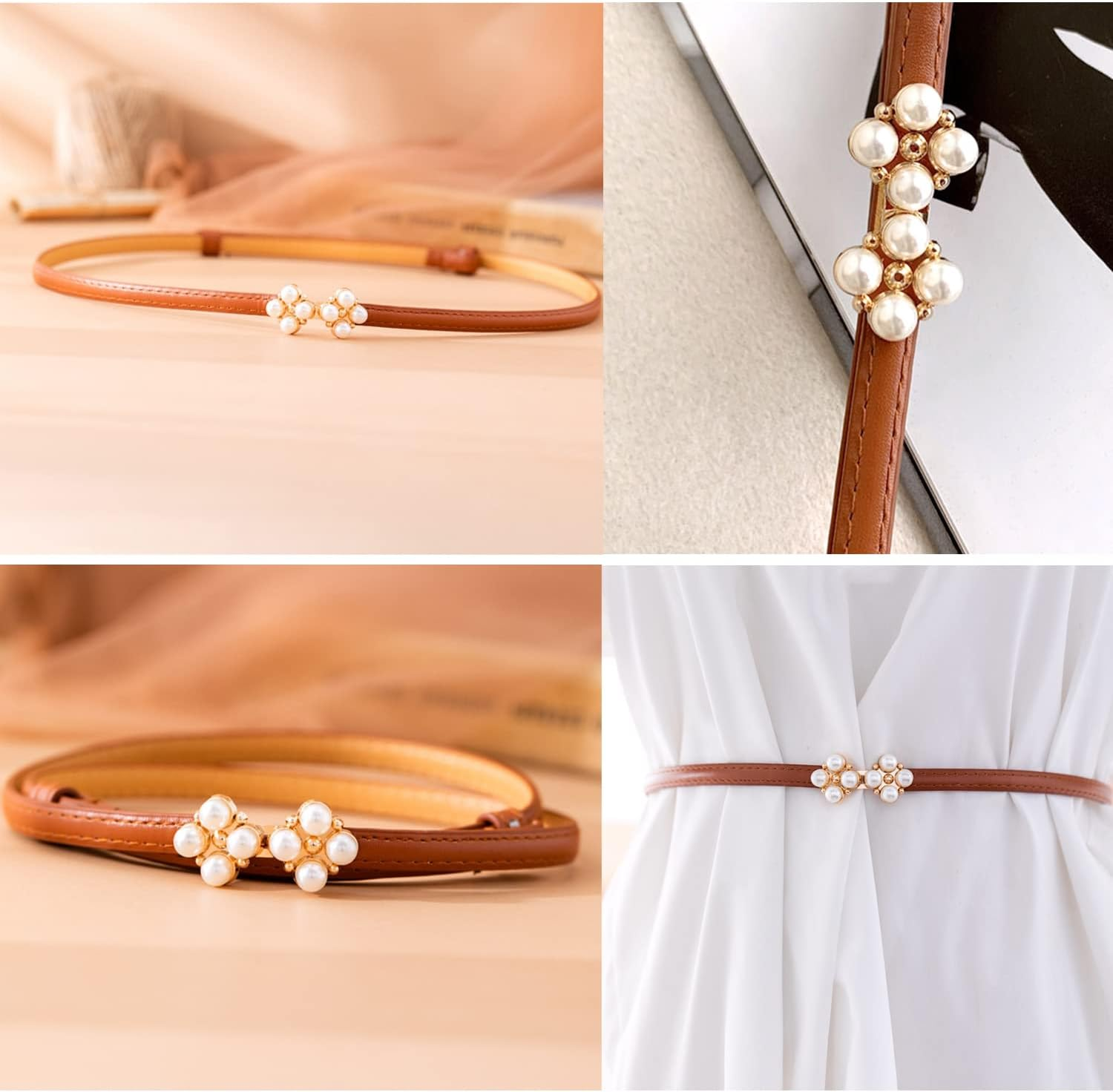 Womens Faux Leather Skinny Belt Skinny PU Leather Adjustable Slim Thin Waistband Belts with Metal Buckle for Ladies Jean Dress Slim Belt - Black B image number 3