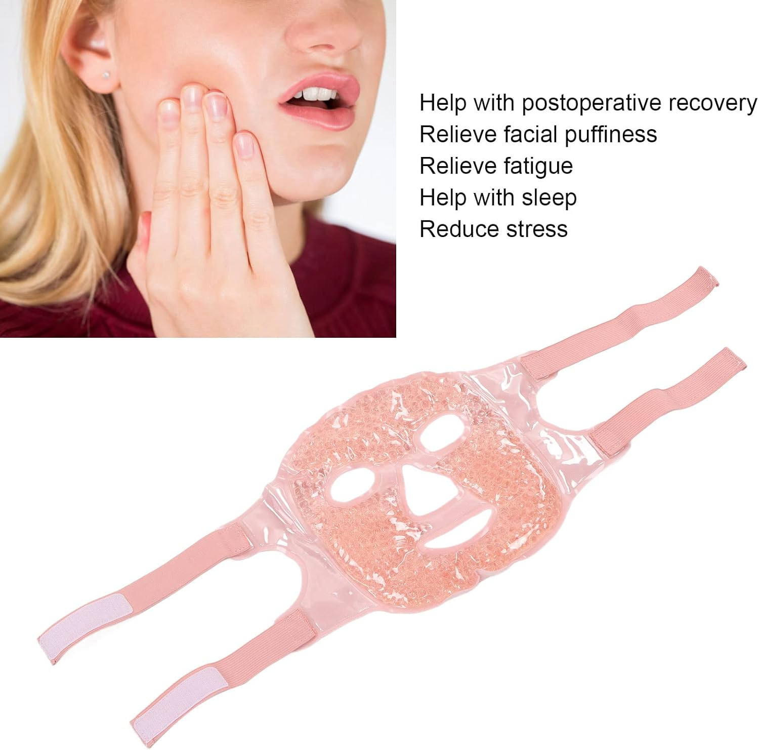 Face Ice Pack Ice Pack for Face Cold Face Mask Cold Face Eye Mask Ice Pack Reduce Face Puff Gel Beads Hot Heat Cold Compress Pack Face for Reusable for Post Laser Care (R&oacute;żowy) image number 6