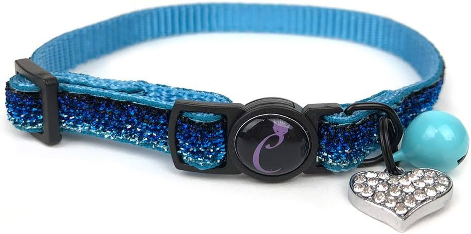 Cattitude Cattitude Sparkle Cat Collar, Sapphire, Blue - Cat Collars with Bells, Adjustable Nylon Strap, Safety Release Breakaway Buckle, Kitten, Puppy, Small Dog