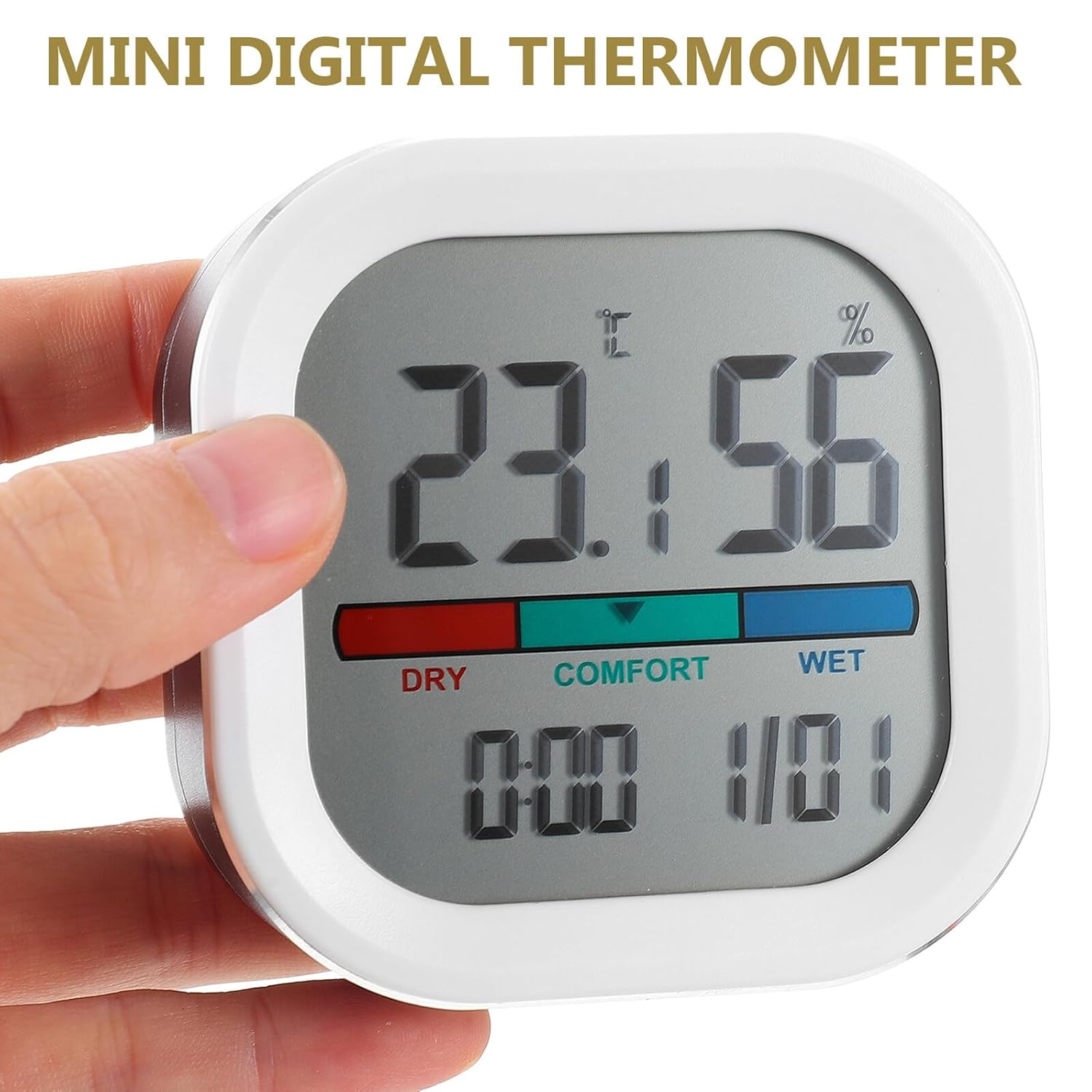 Alasum Digital Thermohygrometer with Clock Function Desktop Indoor Temperature Humidity for Home Office Greenhouse Reptile Tank Precise Measurement Aluminum Alloy Abs Design image number 1