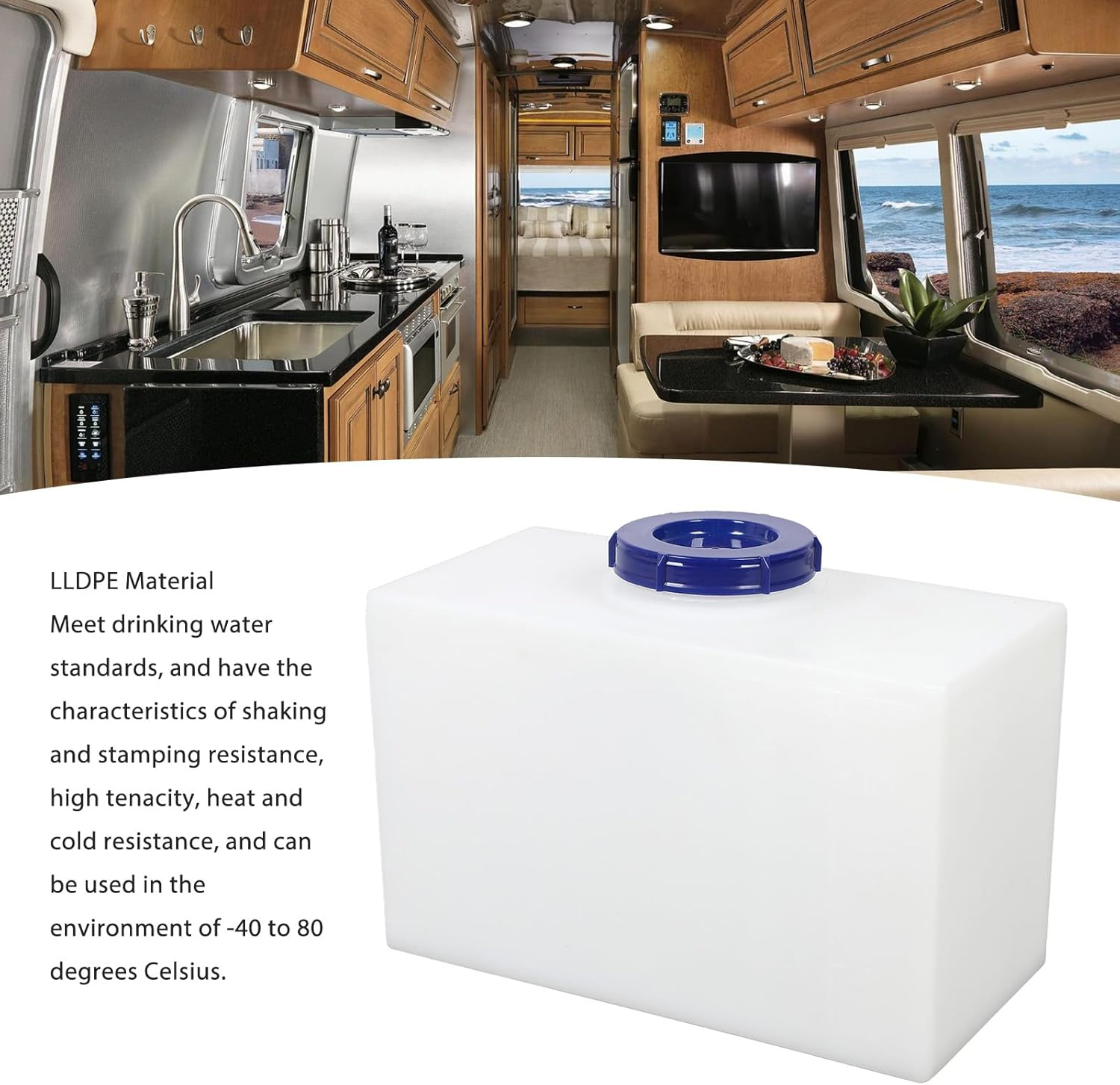 5 Gallons RV Fresh Water Tank for Drinking and Potable Water, Fresh Water Holding Tank, 100Mm Large Diameter Water Inlet, High Impact LLDPE Material, for RV, Trailer, Boat, Yacht image number 3