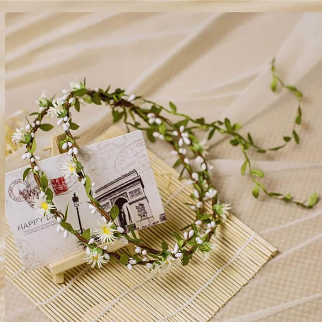 Uongeod Flower Crown (2 Packs) Boho Flower Wreath Artificial Floral Crown Bridal Headpiece Greenery for Wedding Ceremony Party Festival image number 1